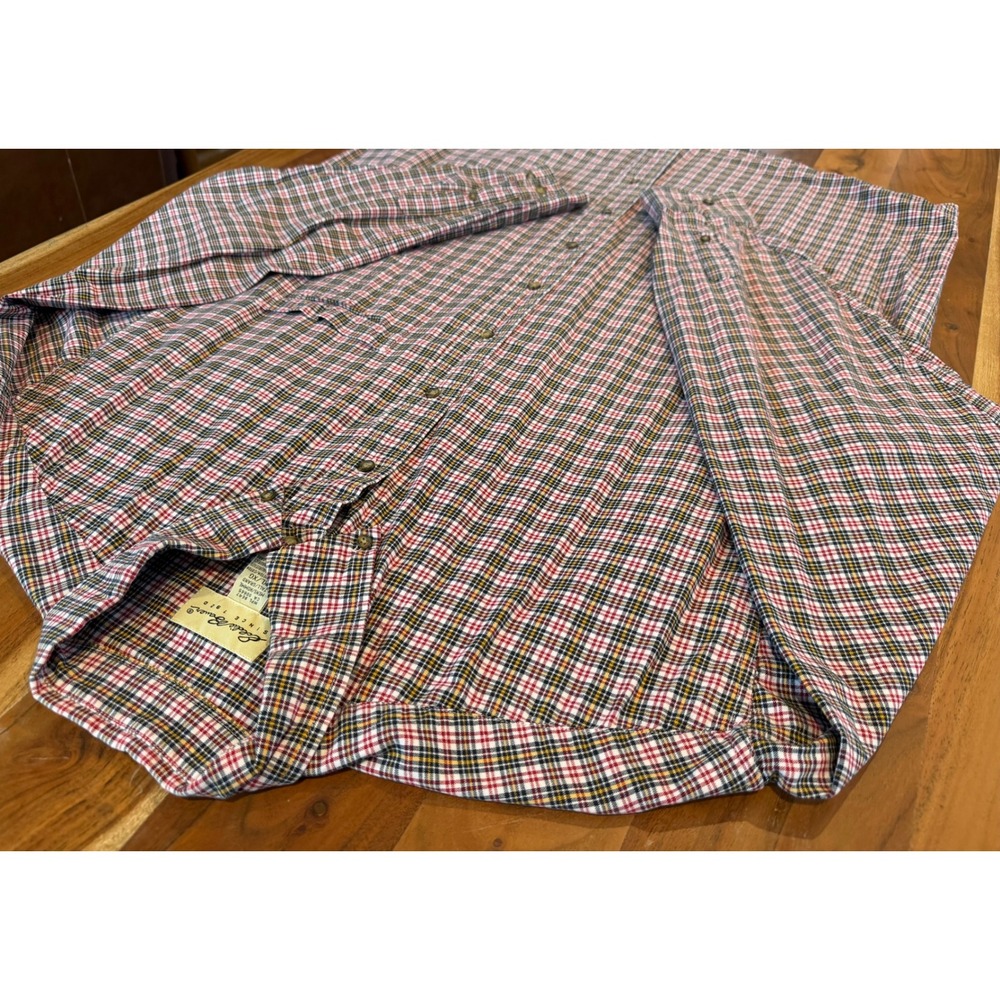 Eddie Bauer Mens Tall XL Plaid Button Down Shirt Long Sleeve Cotton Red Navy